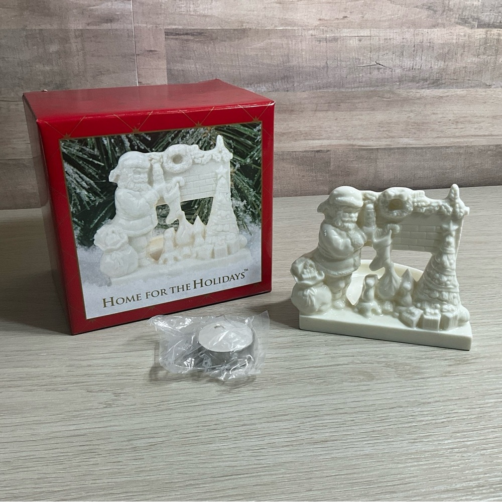 HOME FOR THE HOLIDAYS Candle Holder  Porcelain Santa 1997 #877018